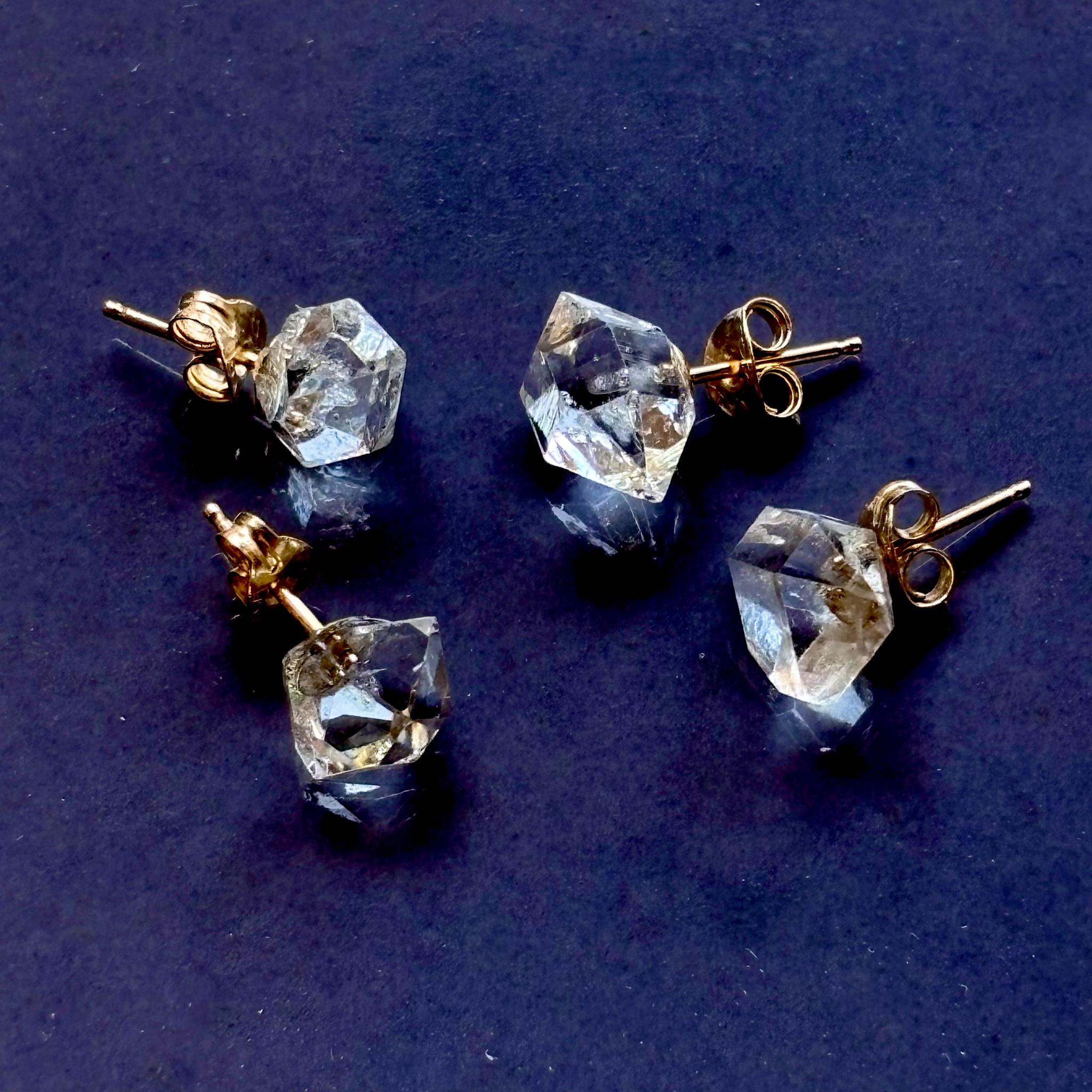 ダブルポイント水晶の一粒ピアス/14kgf