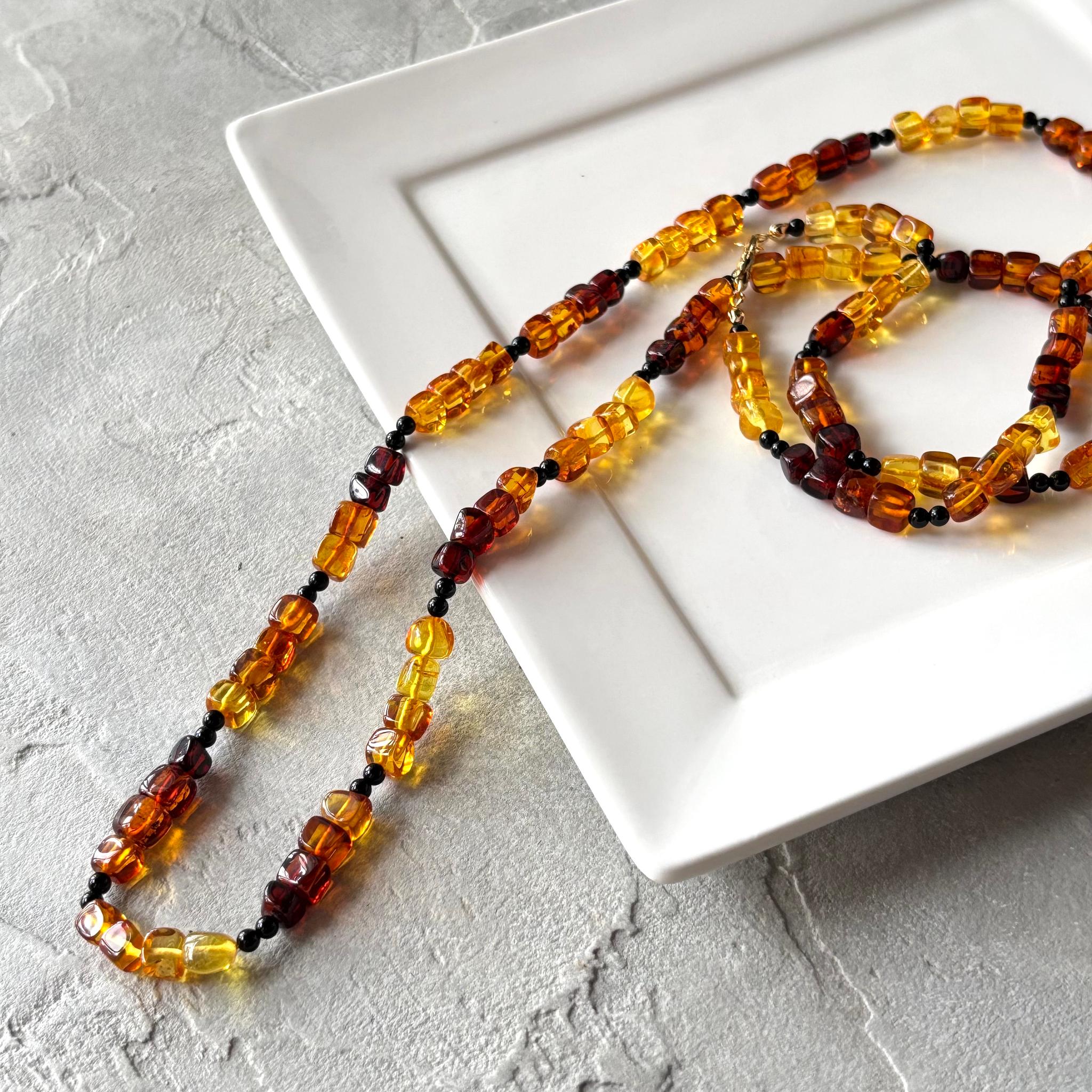 琥珀のロングネックレス/２ウェイ
