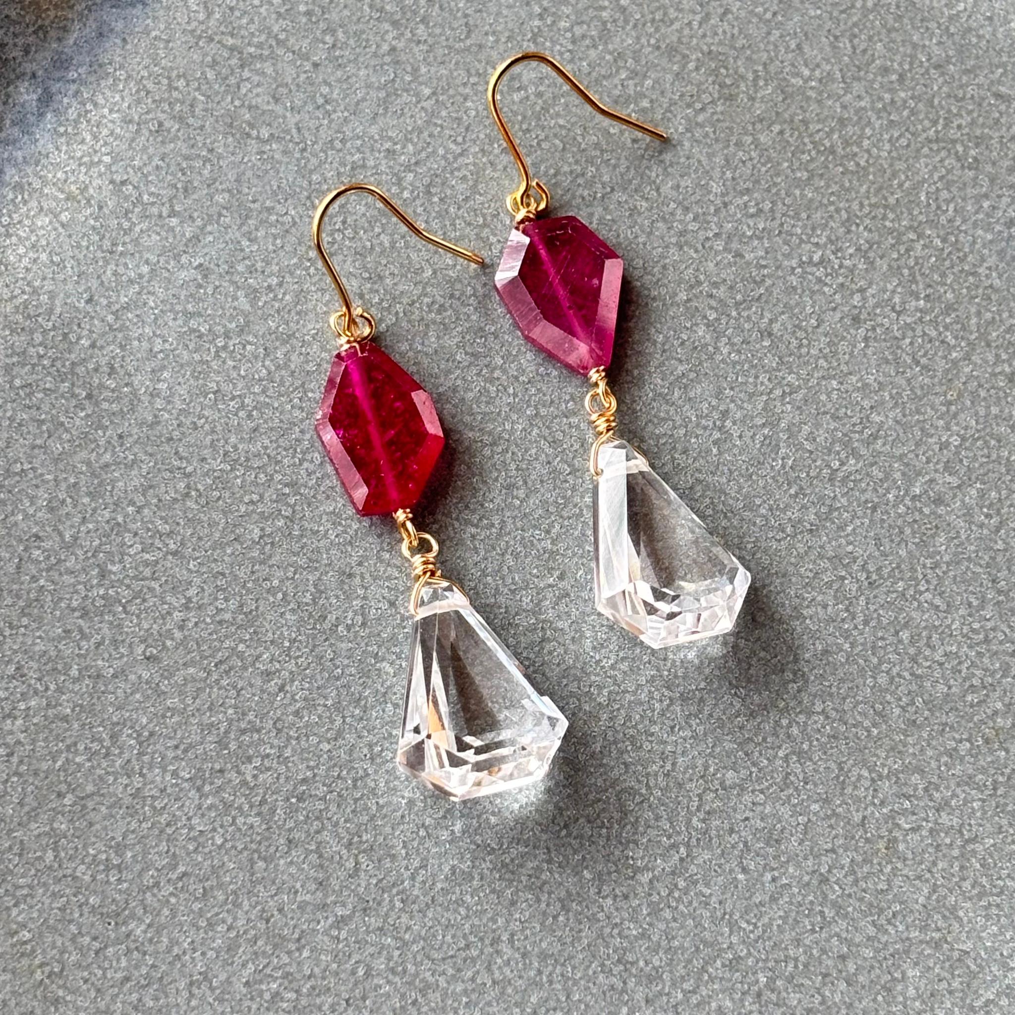 ルビーと水晶のピアス/14kgf