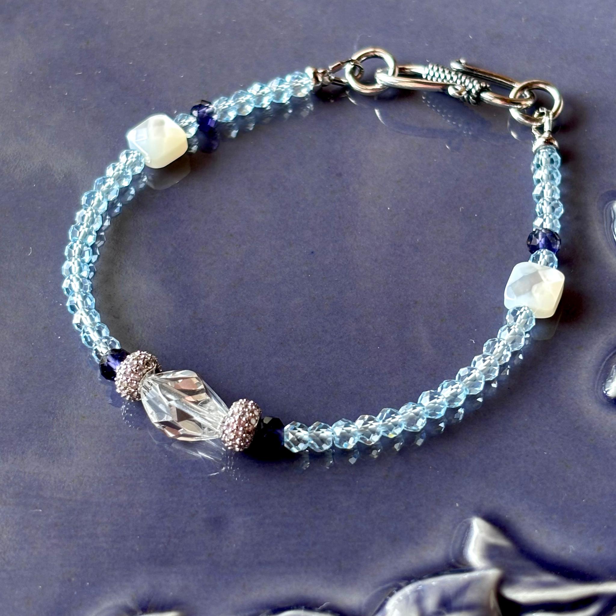 水晶とブルートパーズのブレスレット/SV9251枚目の画像