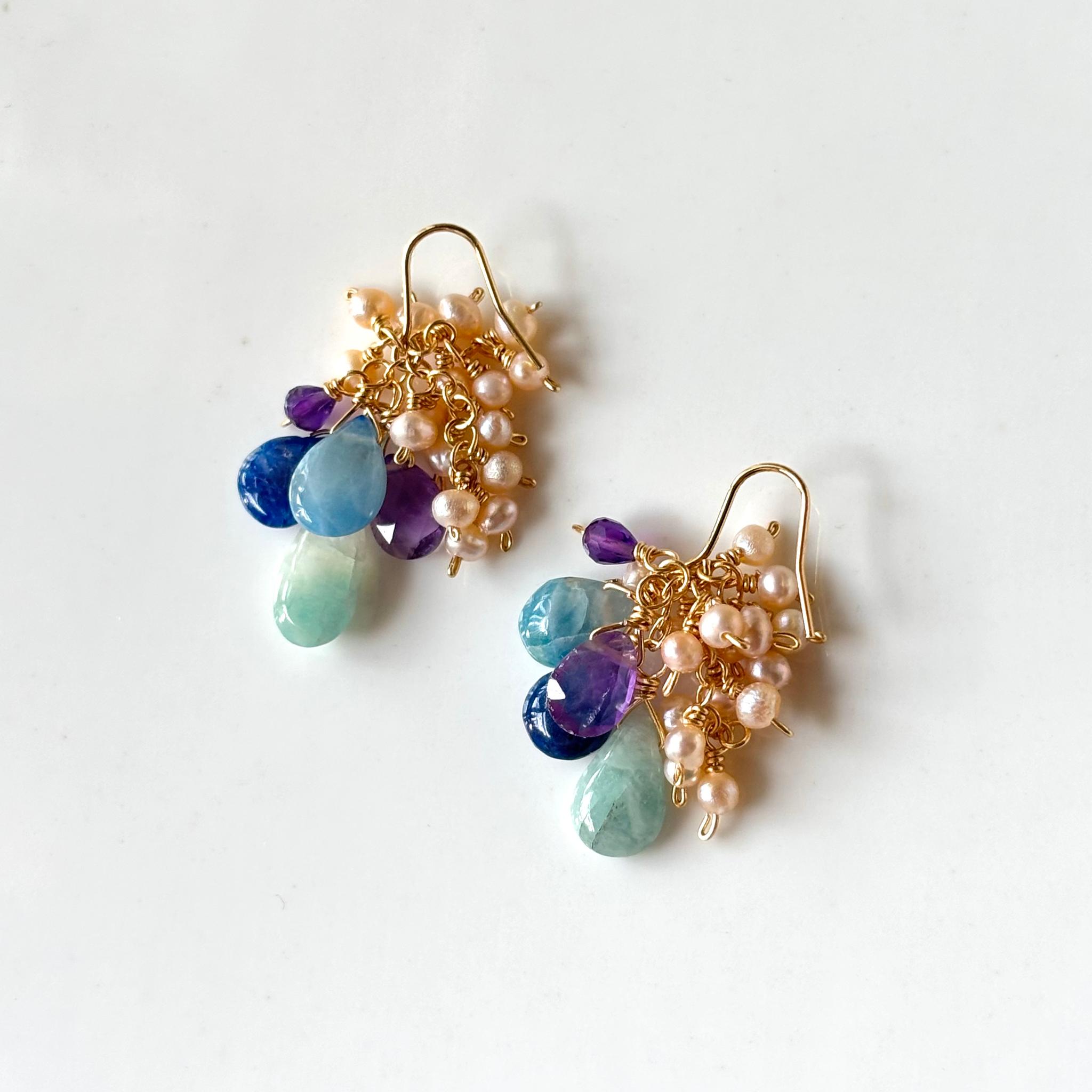 アフガナイトとパールのピアス/14kgf1枚目の画像