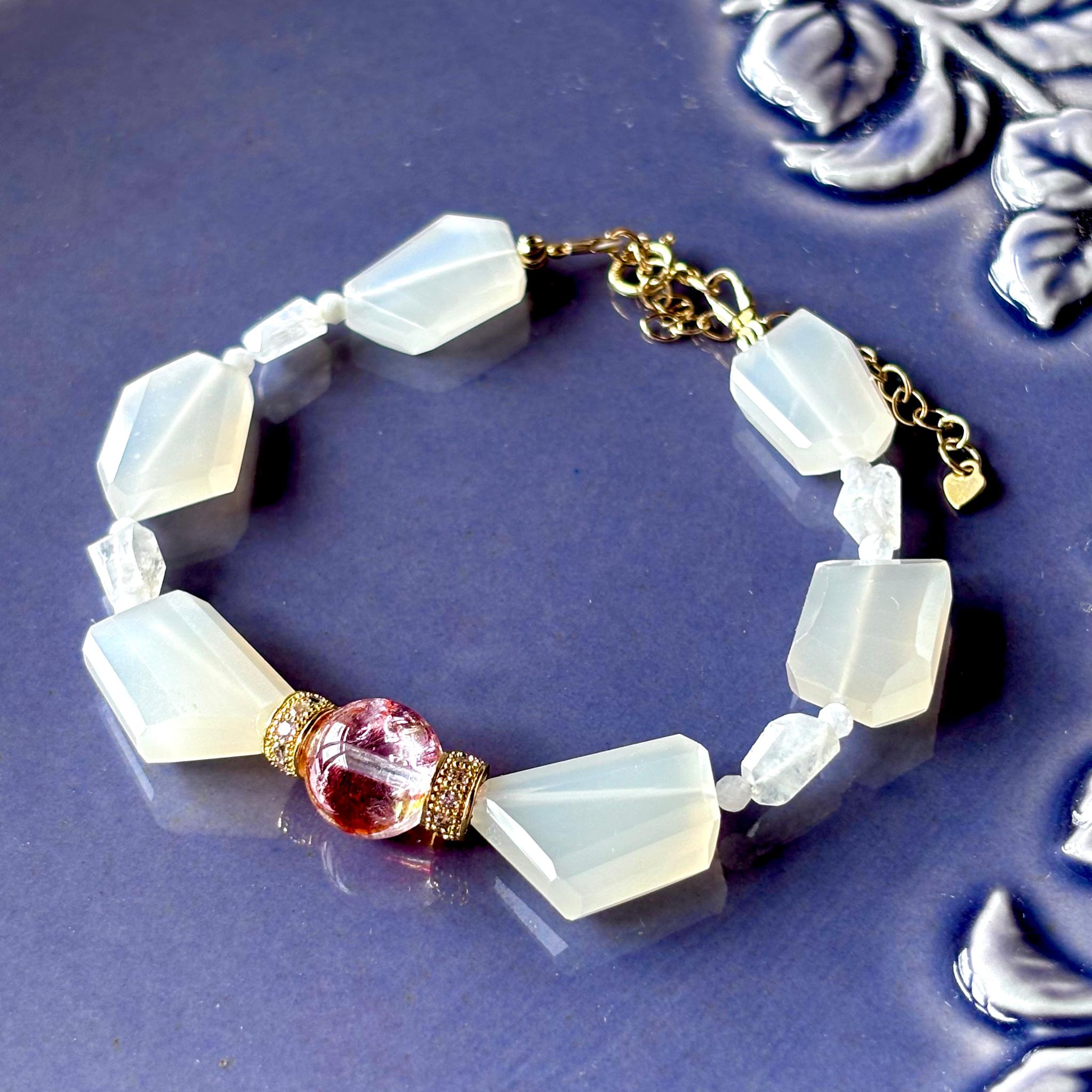 レア!オーロラクォーツとムーンストーンのブレスレット/14kgf1枚目の画像